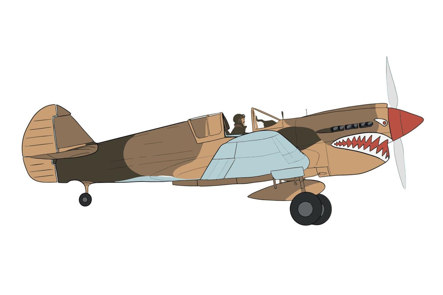 ww2 fighter airplane sidelook vector