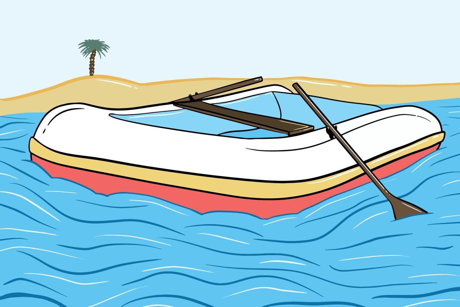 Inflatable boat in water with paddles vector