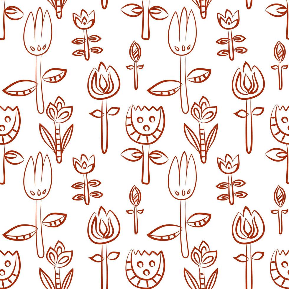 Floral seamless pattern as Scandinavian textile design. Poppies and tulips vector
