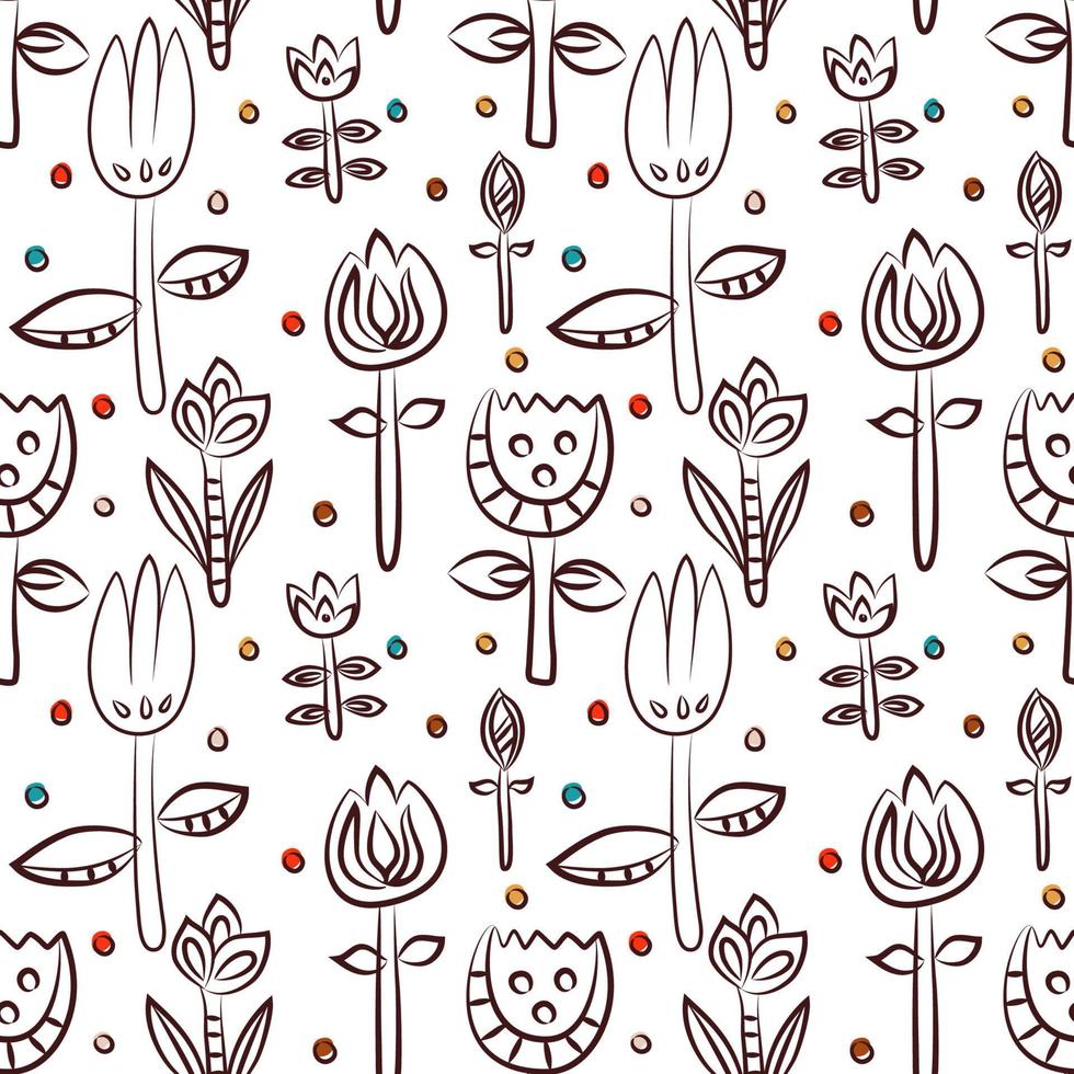 Floral seamless pattern as Scandinavian textile design. Poppies and tulips vector