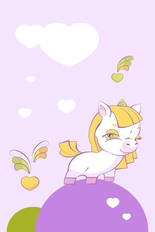 Cute little blonde girl unicorn in love vector