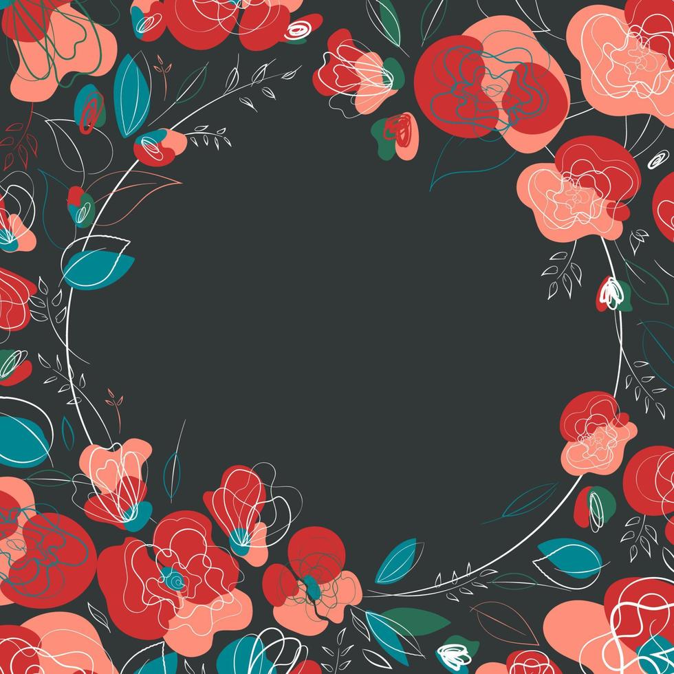 Red poppy floral square frame vector