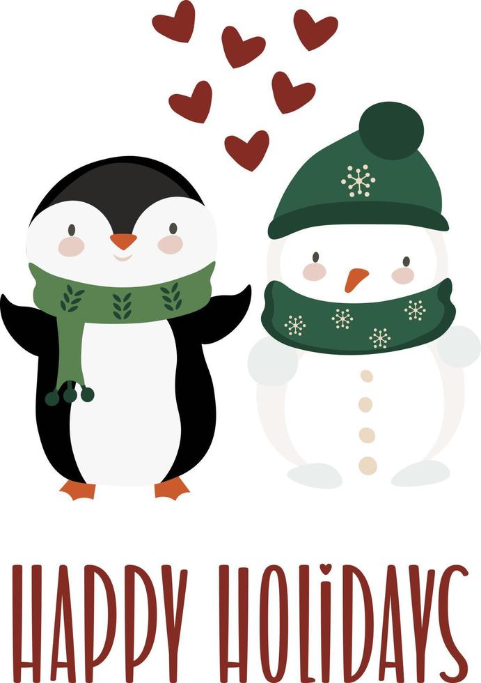 Cute Christmas Animal Compositions Vector illustration