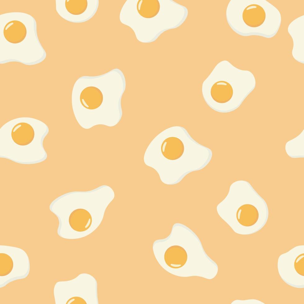 Fried eggs heart shape seamless pattern on yellow background. Vector illustration