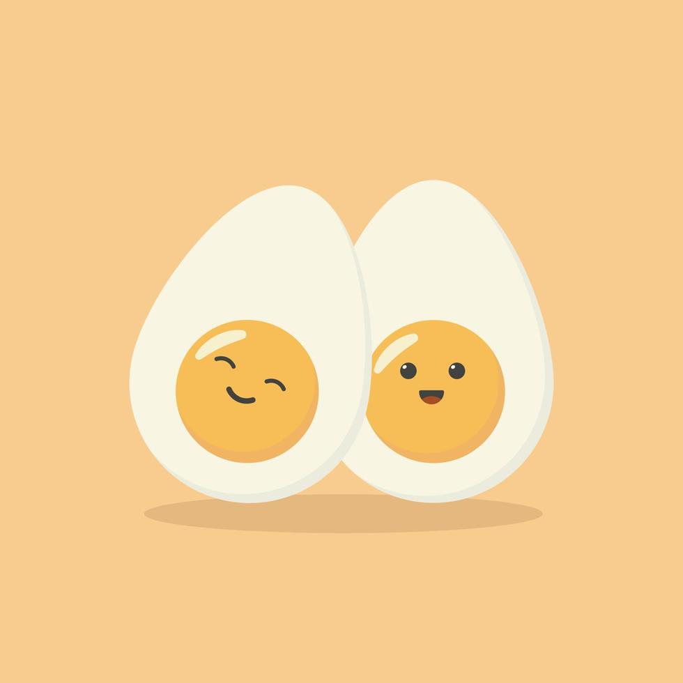 Cute cartoon character design of egg vector illustration isolated on yellow background. Happy cute smiling funny kawaii egg