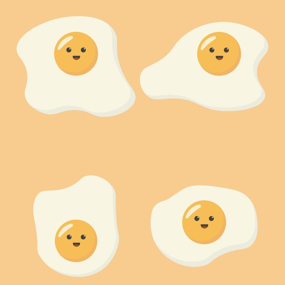 Cute cartoon character of fried eggs vector illustration isolated on yellow background