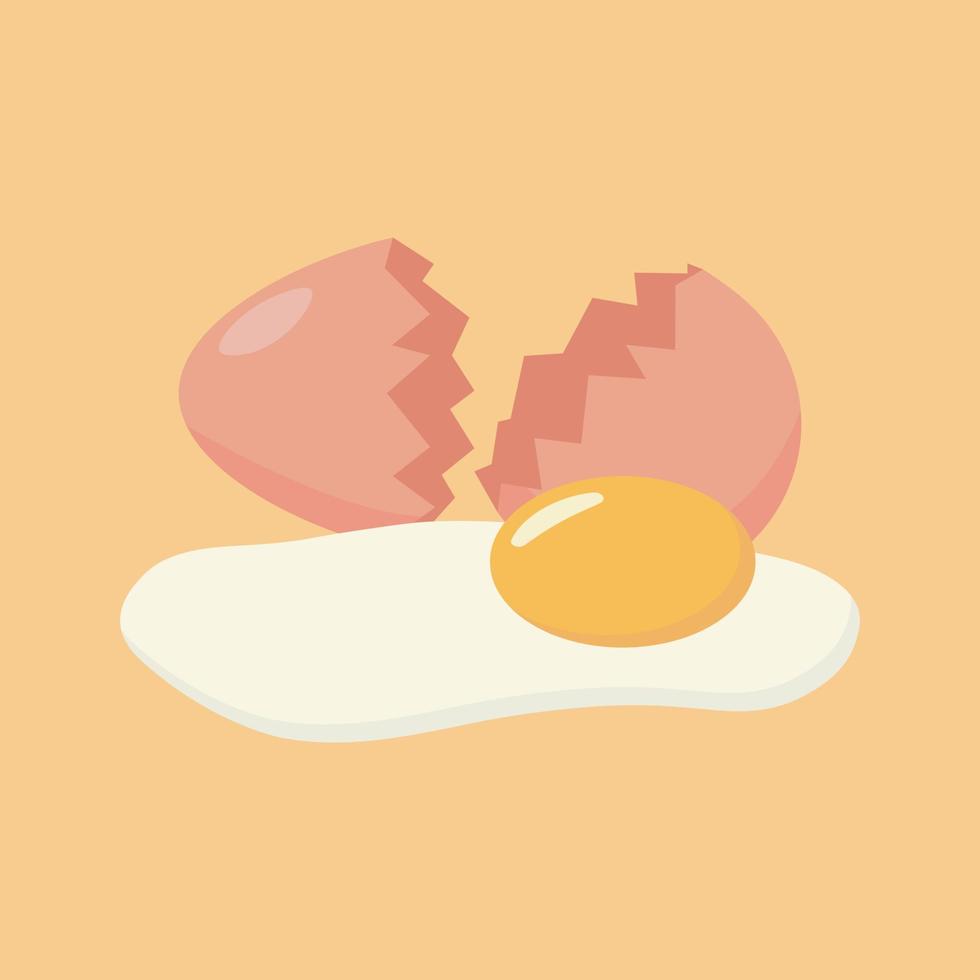 lindo diseño de personaje de dibujos animados de huevo frito con ilustración de vector de cáscara agrietada aislado sobre fondo amarillo