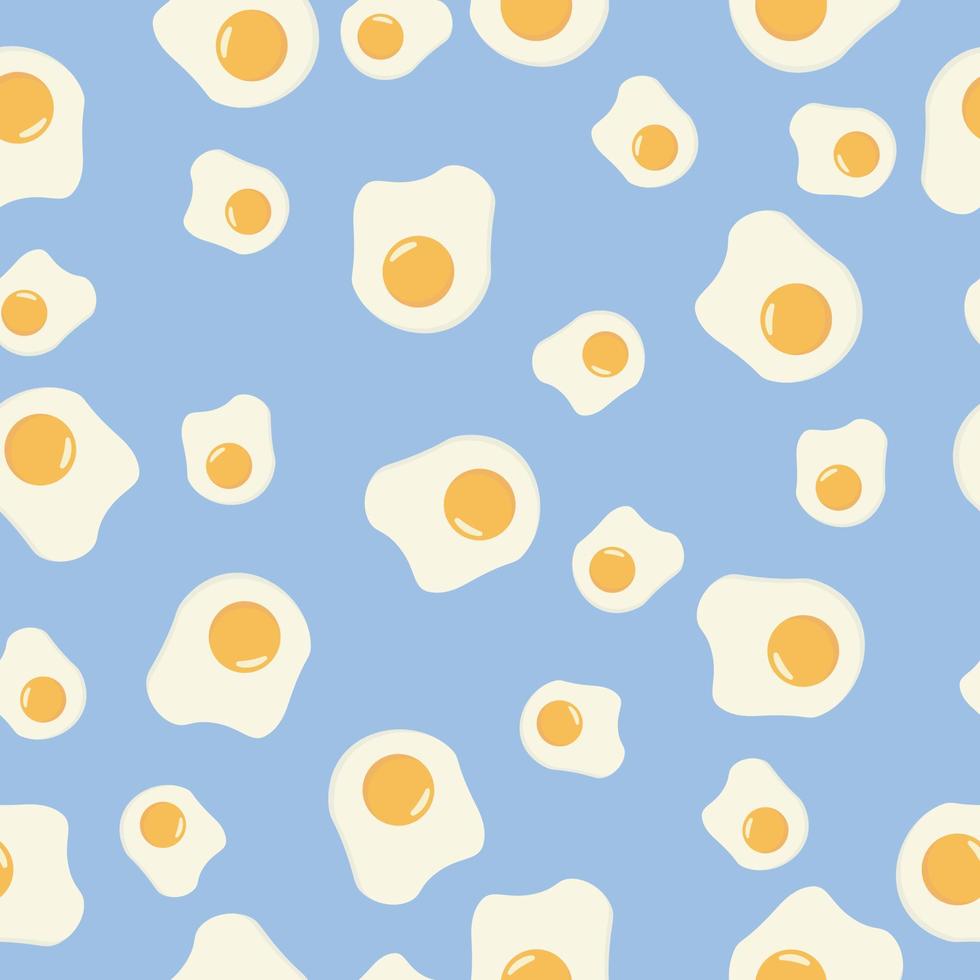 Fried eggs heart shape seamless pattern on yellow background. Vector illustration