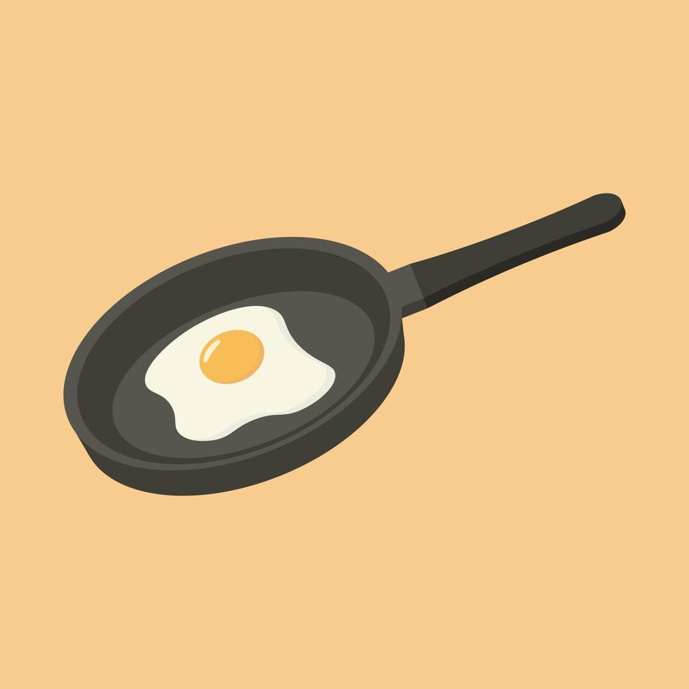 Cute Fried egg on Frying pan. Healthy morning breakfast with egg. Vector illustration