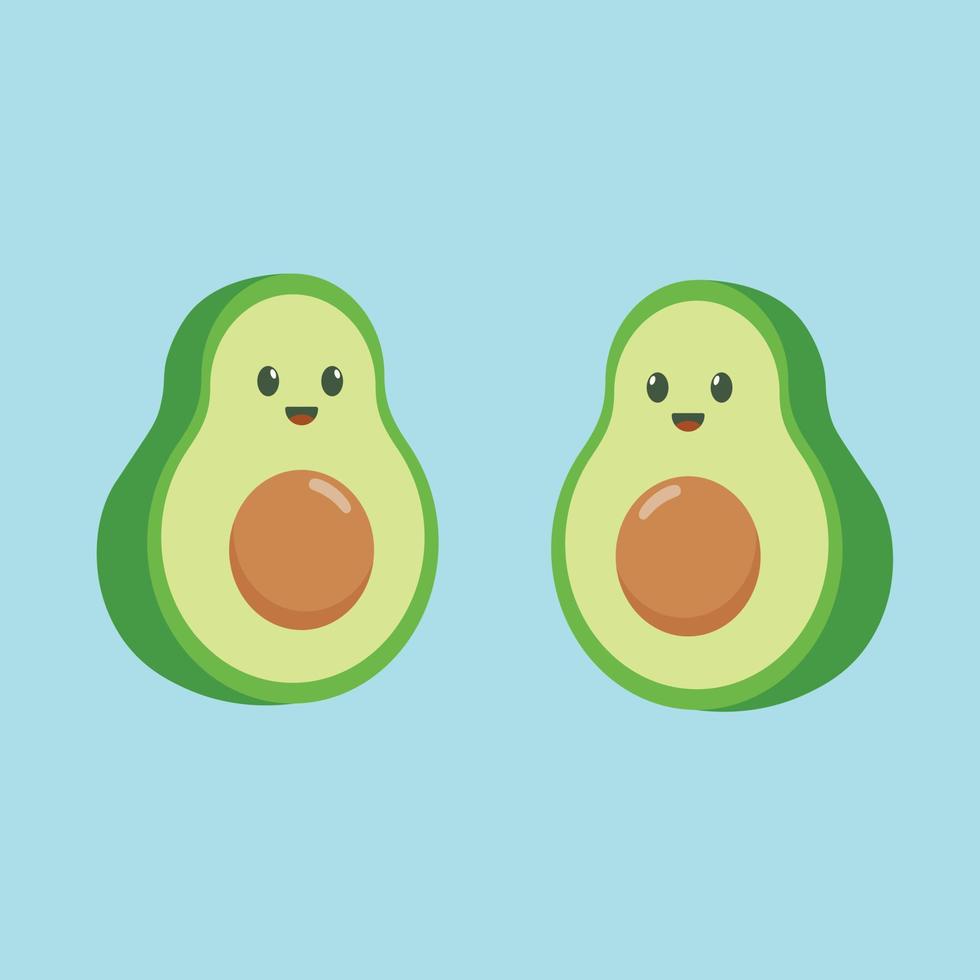 Cute happy avocado smiling in cartoon style. Vector cartoon character illustration icon design