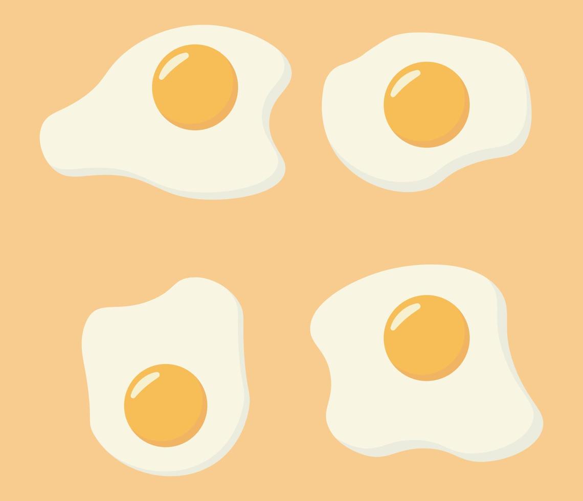 Set of fried eggs. Cartoon egg isolated on white background. Healthy nutritious breakfast. Yolk and white vector