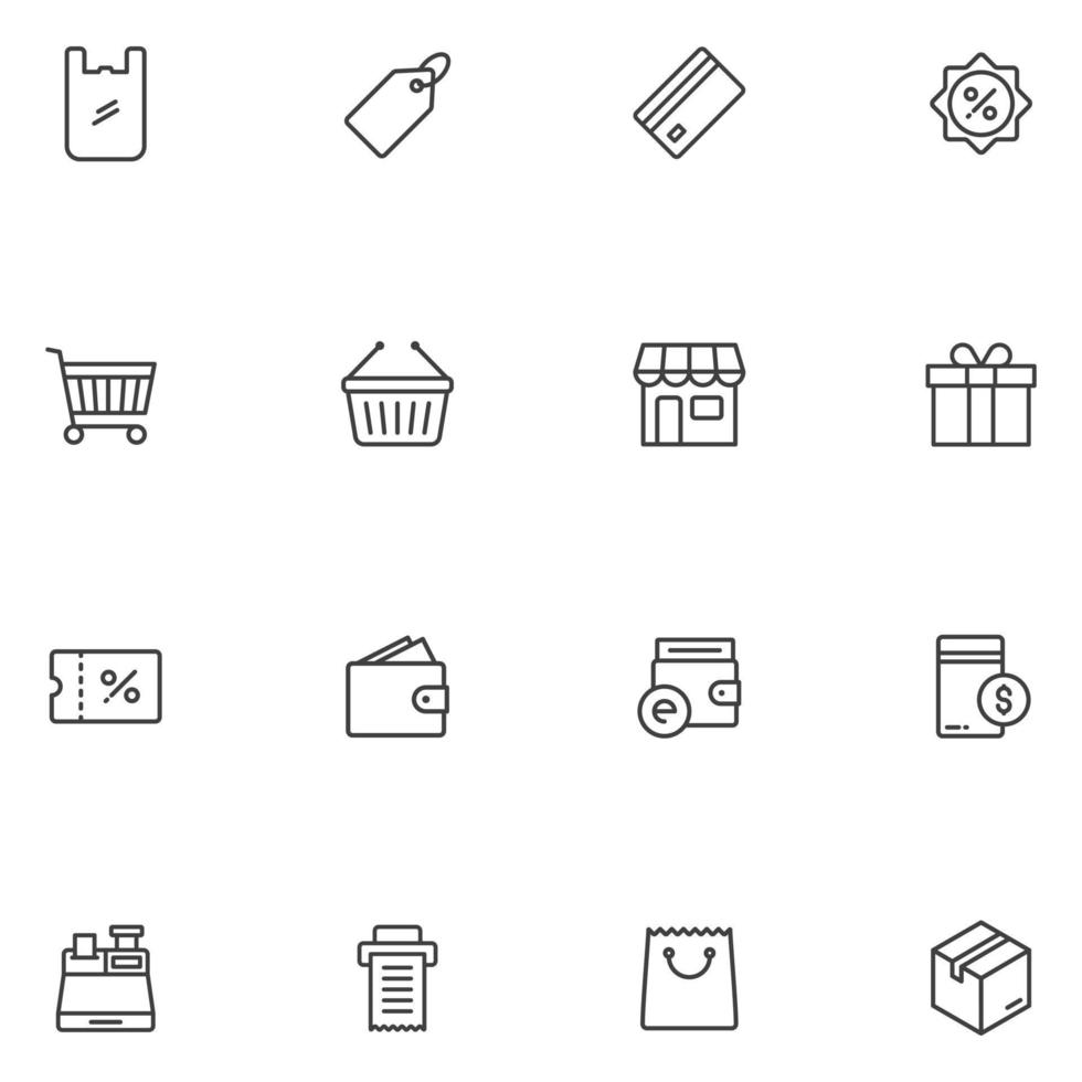 conjunto de icono de línea de compras vector