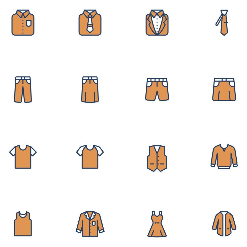 Set of Clothes Filled Line Color Icon vector