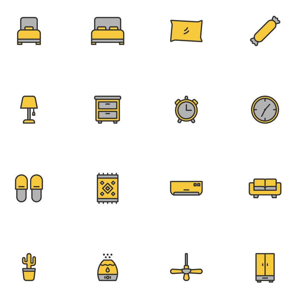 Set of Bedroom Filled Color Icon vector