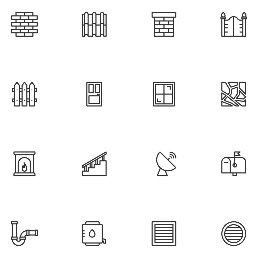 Set of Part of House Line Icon vector