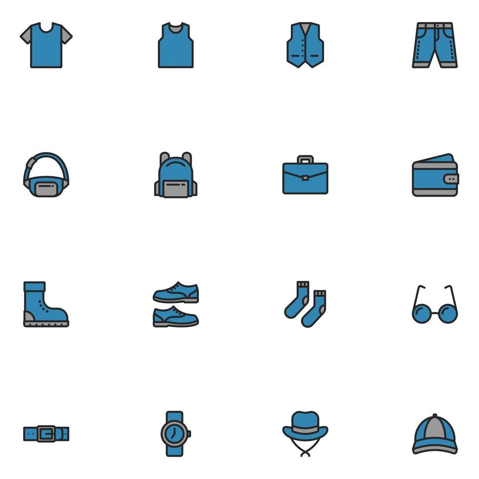 Set of Men Fashion Filled Color Icon vector