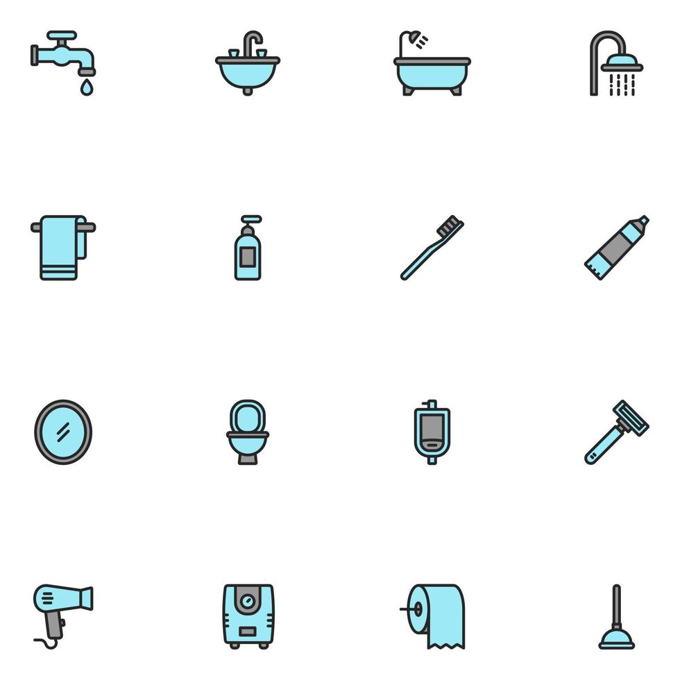 conjunto de icono de color lleno de baño vector
