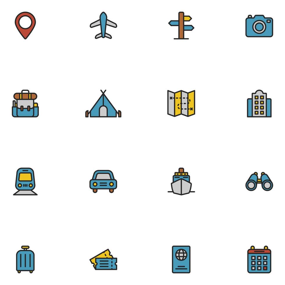 Set of Travel Filled Color Icon vector