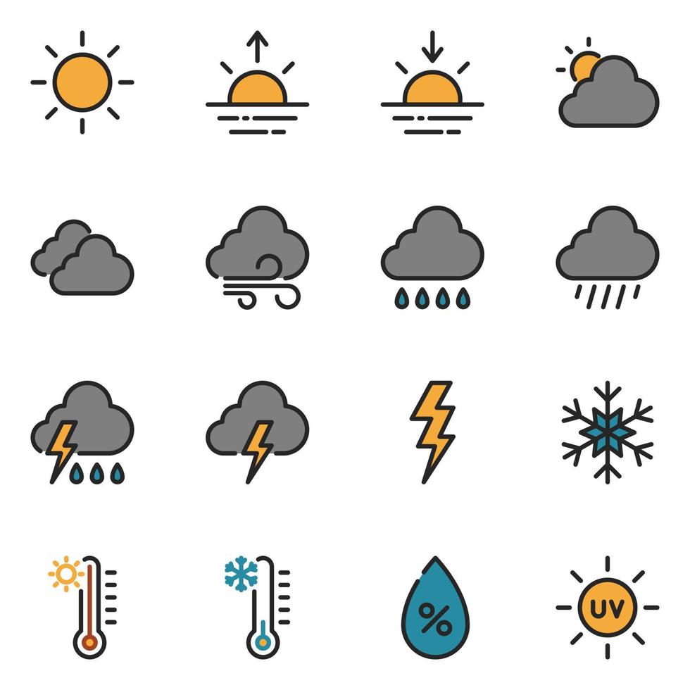 Set of Weather Filled Line Color Icon vector