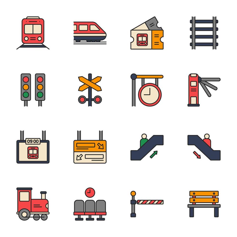 Train Station Filled Line Icon Set vector