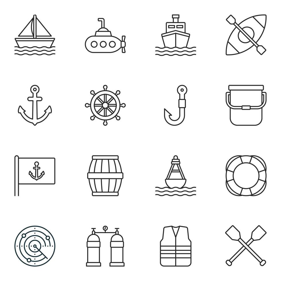 Sailor Line Icon Set Vector