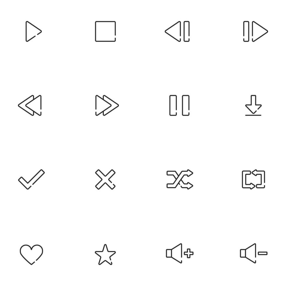 vector de conjunto de iconos de línea de reproductor multimedia
