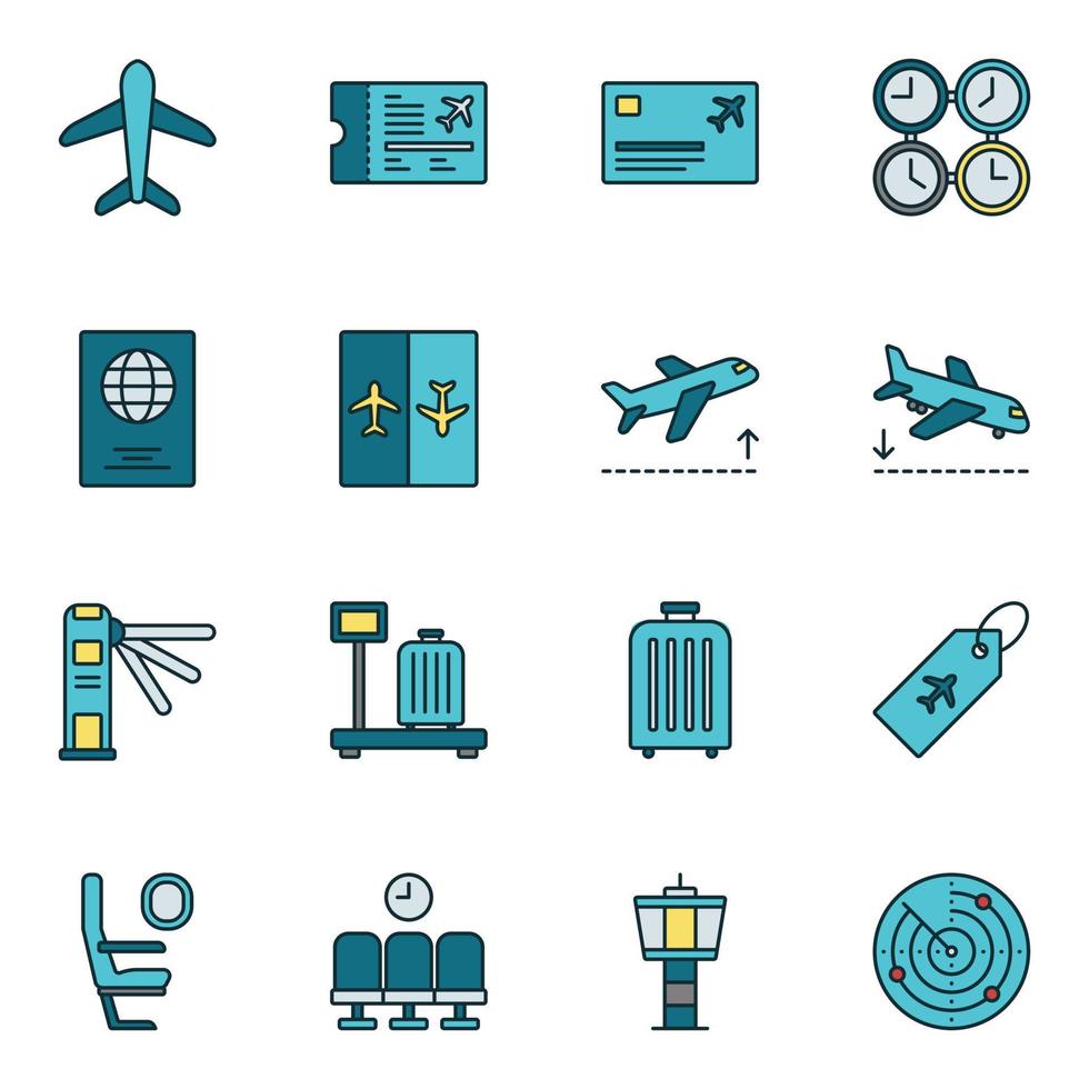 Airport Filled Line Icon Set vector