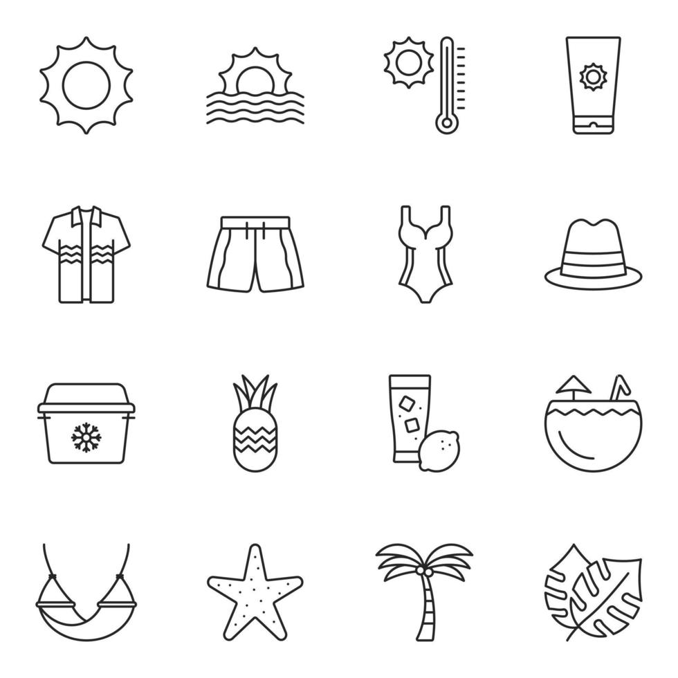 vector de conjunto de iconos de línea de verano