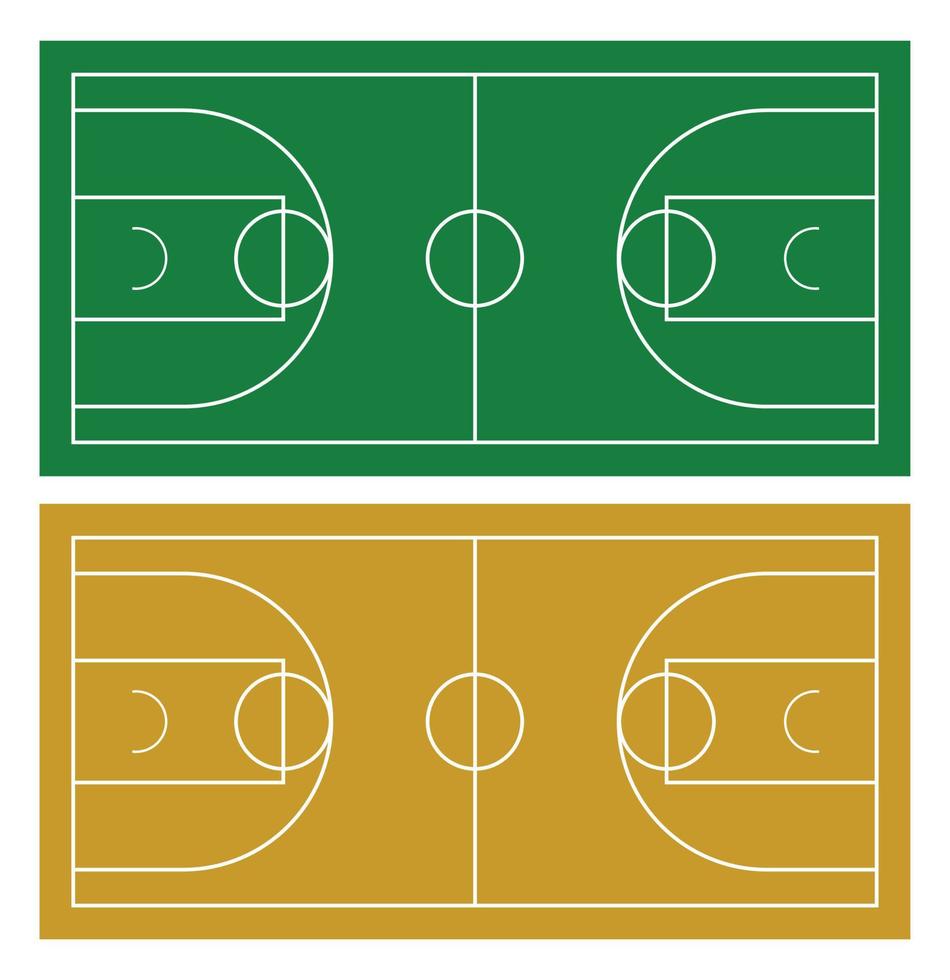 cancha de baloncesto con 2 colores verde y amarillo vector