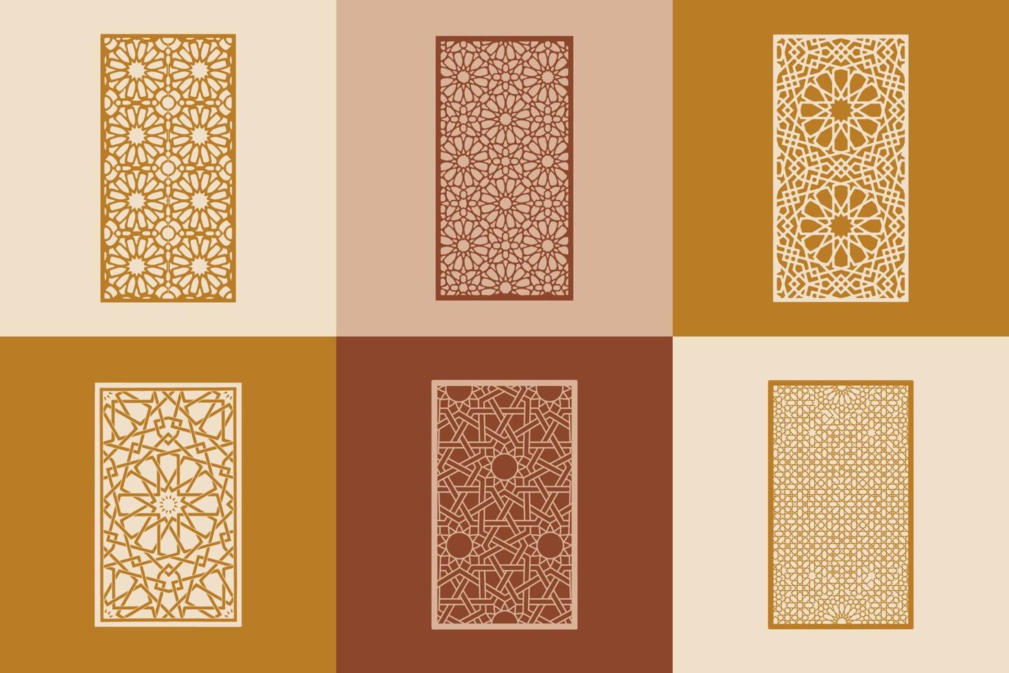 Set of ornamental islamic arabesque windows and doors. Arabic traditional architecture Geometric Pattern. Set of decorative vector panels or screens for laser cutting.