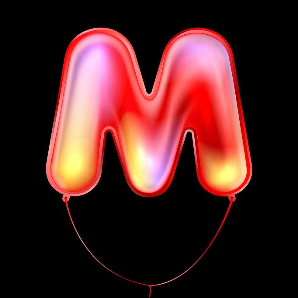 globo metálico rojo, símbolo del alfabeto inflado m vector