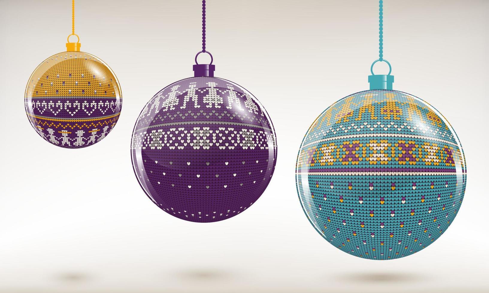 New Year Tree baubles with knitting ornament vector