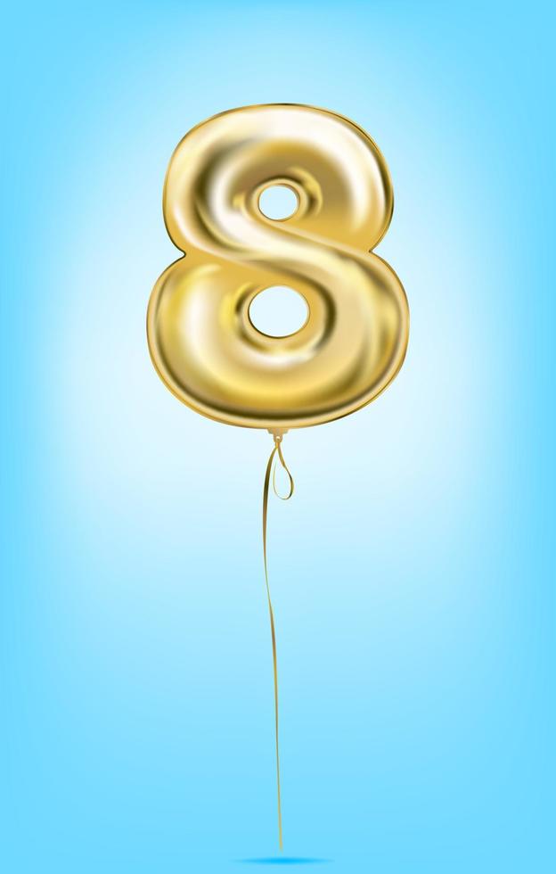 High quality vector image of gold balloon numbers. Digit 8, eight