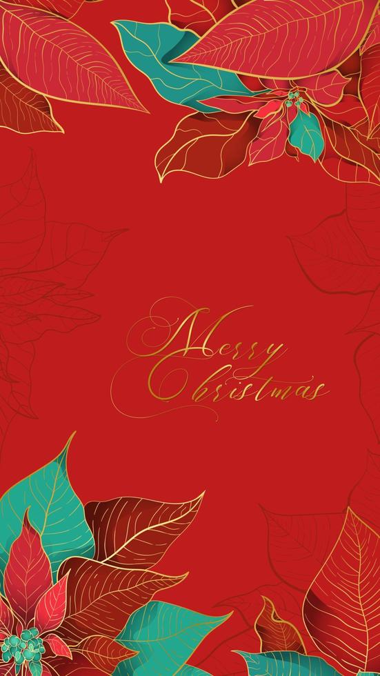 Christmas Poinsettia red greeting card vector