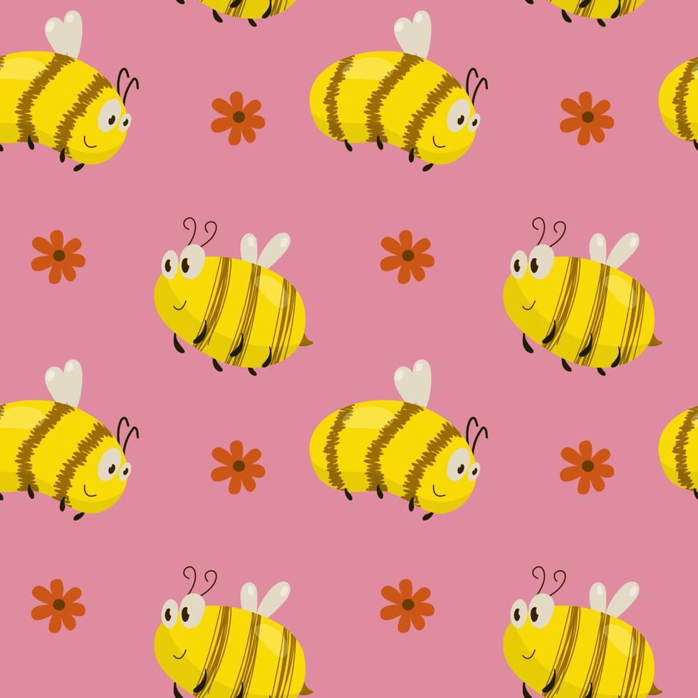 Vector pattern with bees on a pink background