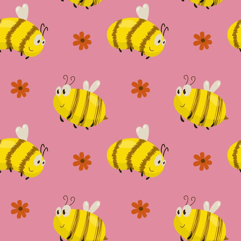 Vector pattern with bees on a pink background