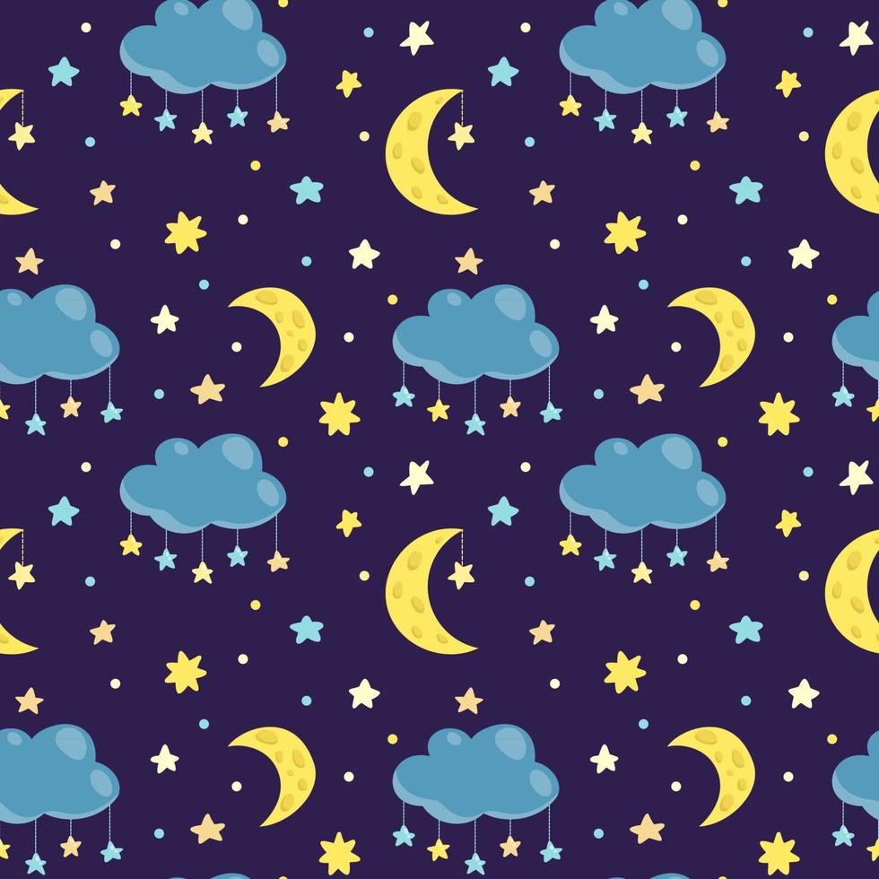 Vector pattern with night sky, stars and moon