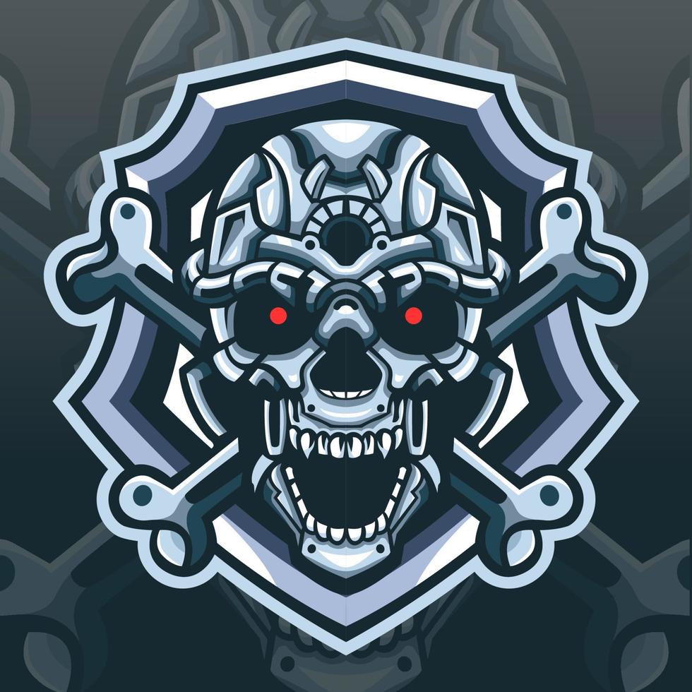 Skull mecha robot mascot . E sports logo design vector