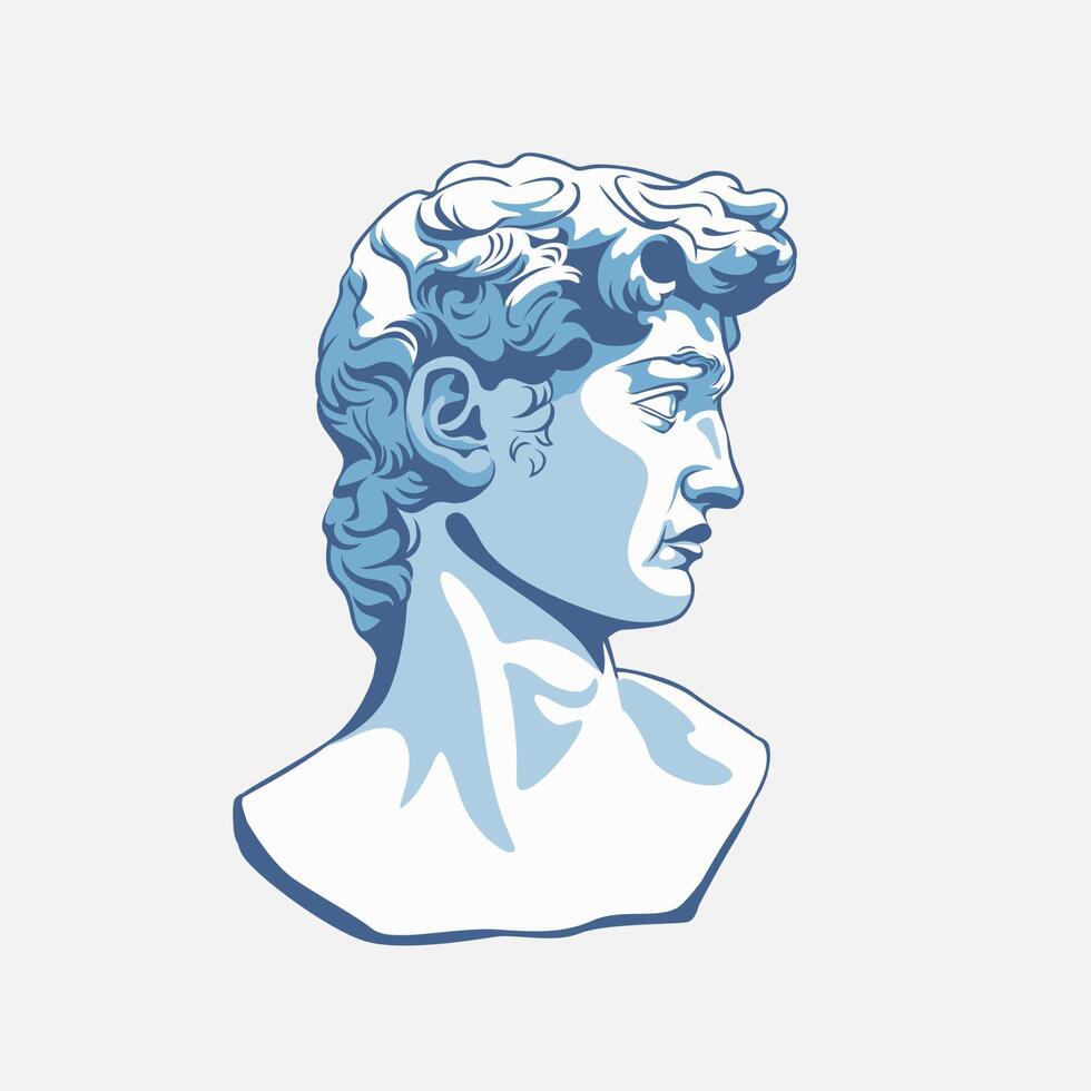 Greek sculpture cartoon male head vector graphic illustration