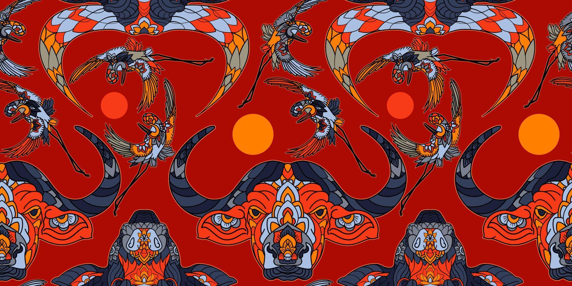 Lunar Year 2021 seamless pattern with bull head vector