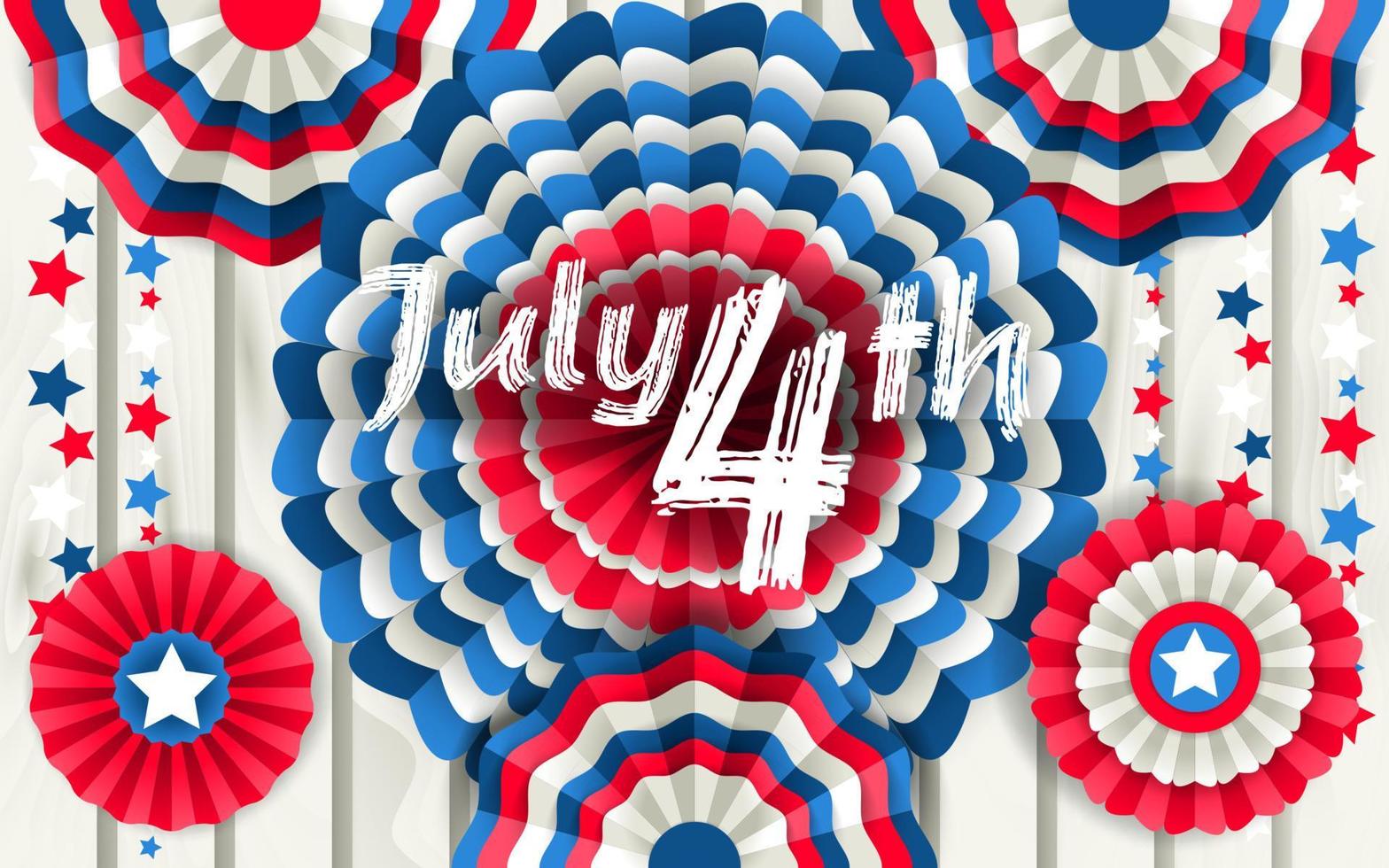 July 4 poster with hanging round paper fans vector