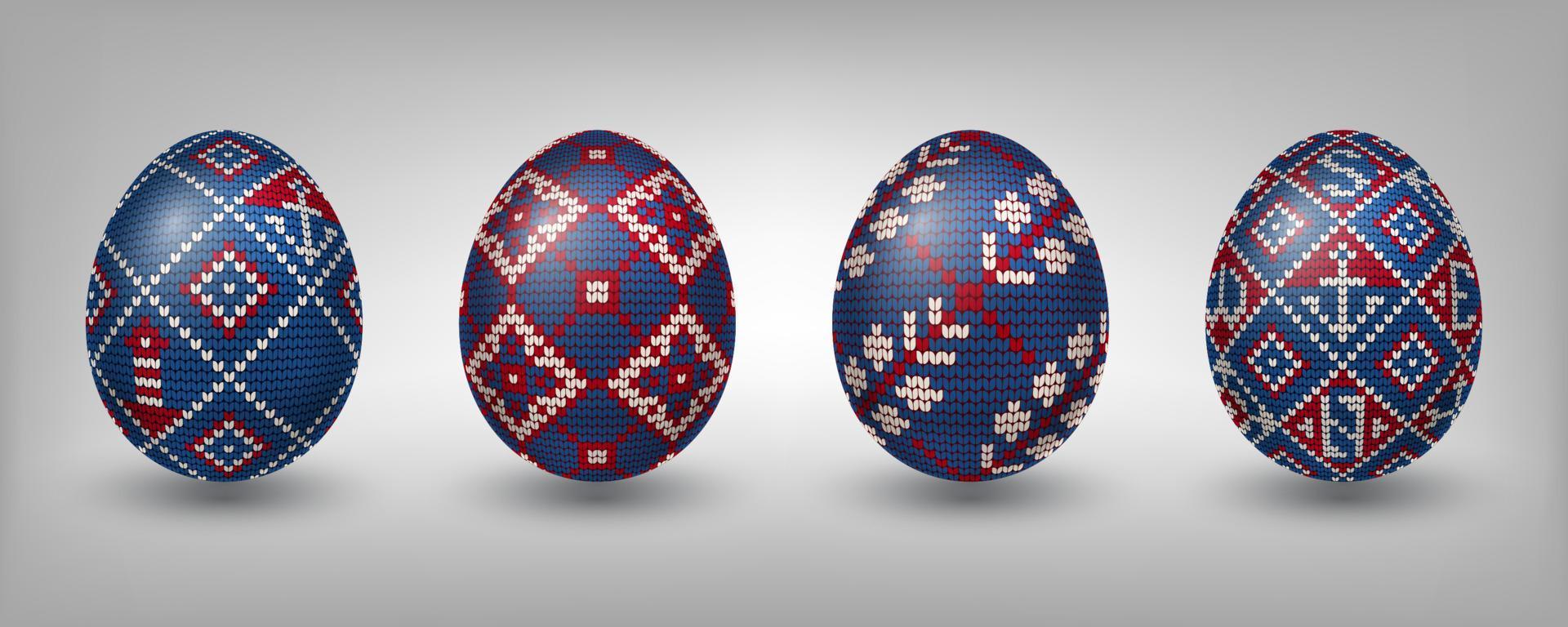 Paschal eggs decorated with knitting patterns vector