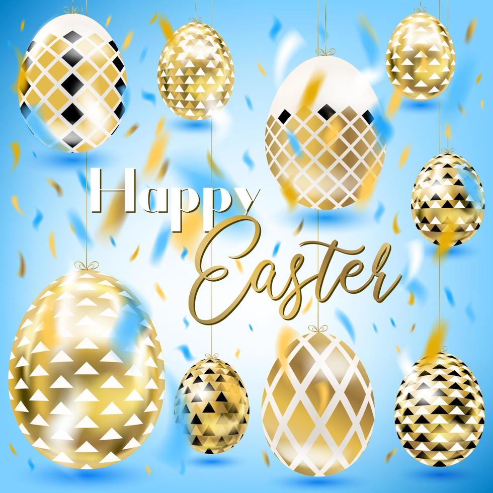 Easter vintage golden eggs in the sky vector