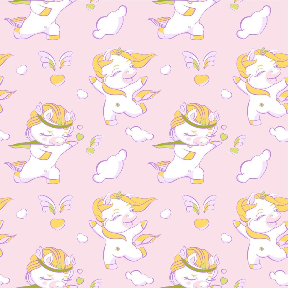 Cute little unicorns pink seamless pattern vector