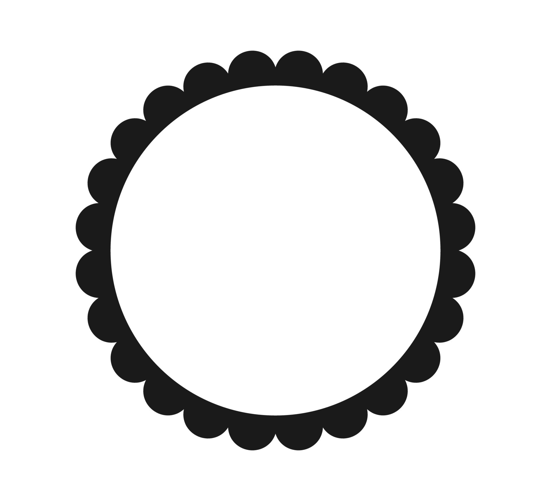 Circle scalloped frame. Scalloped edge round shape. Simple label and