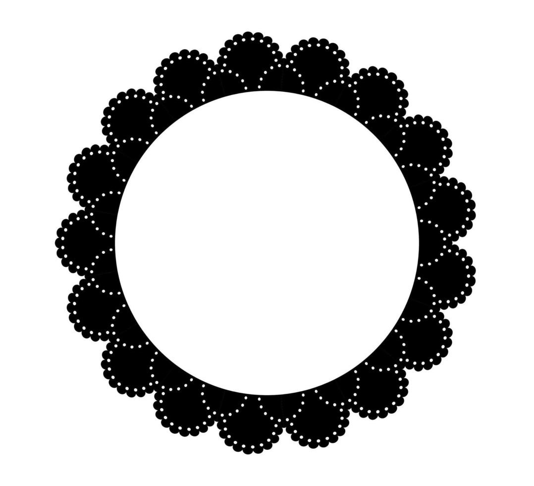Scalloped edge round stroke. Simple circle scalloped border. Fabric lace silhouette frame. Repeat cute vintage frill ornament. Texture ribbon. Vector illustration isolated on white background