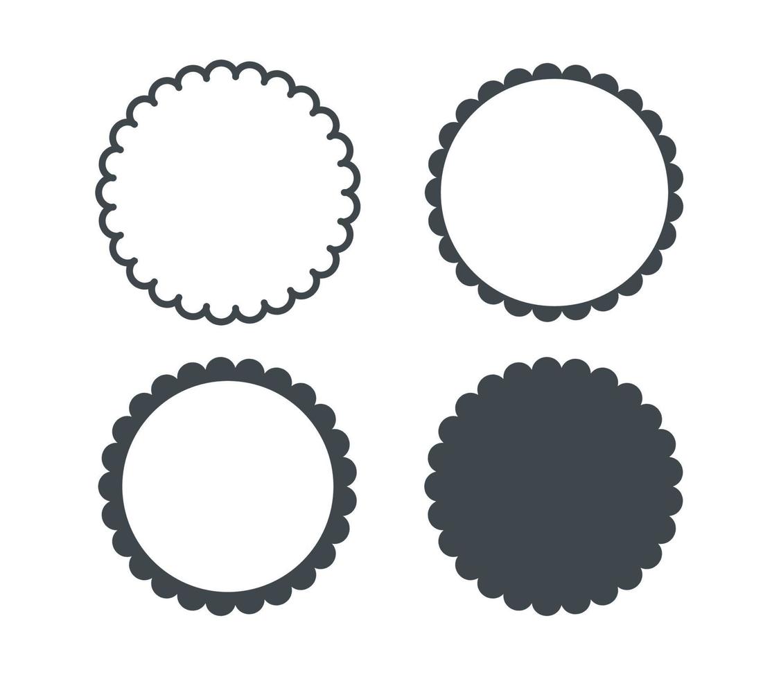Circle scalloped frame. Scalloped edge round shape. Simple label and