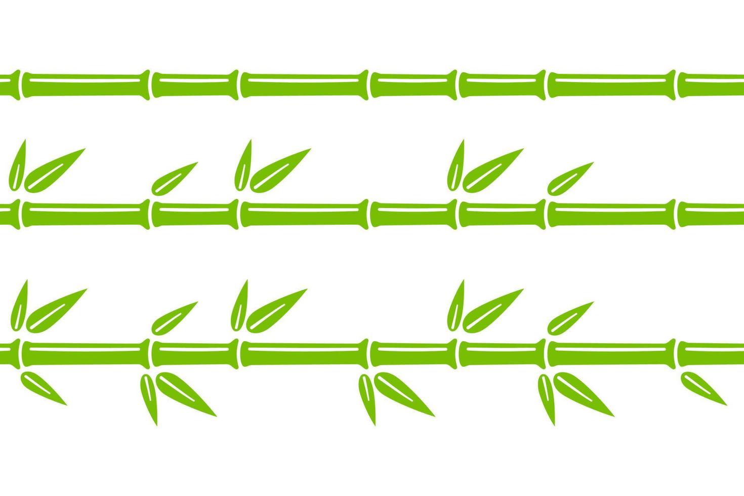 Green bamboo trunk seamless lines. Bamboo branch border with leaves. Vector illustration isolated in flat style on white background