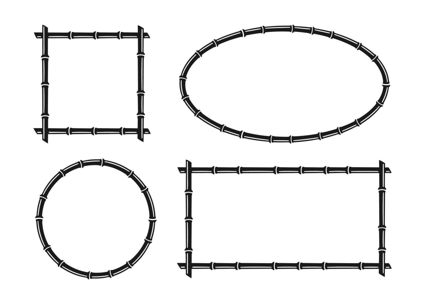 Bamboo trunk circle and rectangle frames. Natural oval and square text box. Bamboo branch border. Blank frame template. Vector illustration isolated in flat style on white background