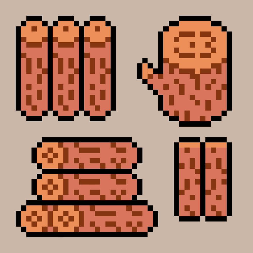 Wood, hardwood, timber, wooden, oak, lumber Pixel Art Style. Vector Icon Set Pixel Art. Illustration Pixel Art